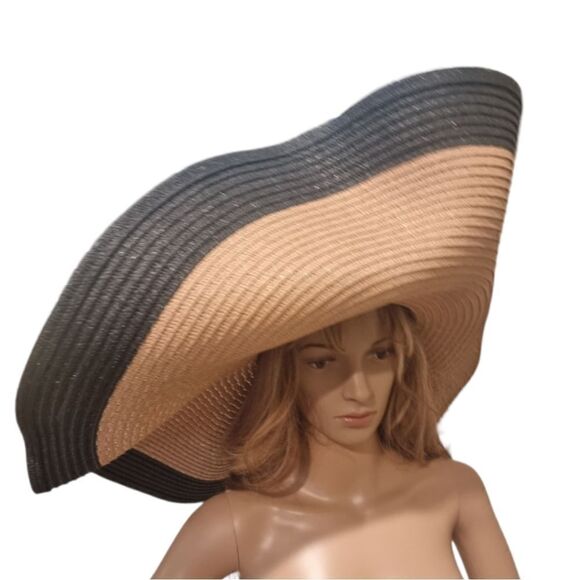 NEW xl big floppy tan and black straw flexible sun beach hat main image 6